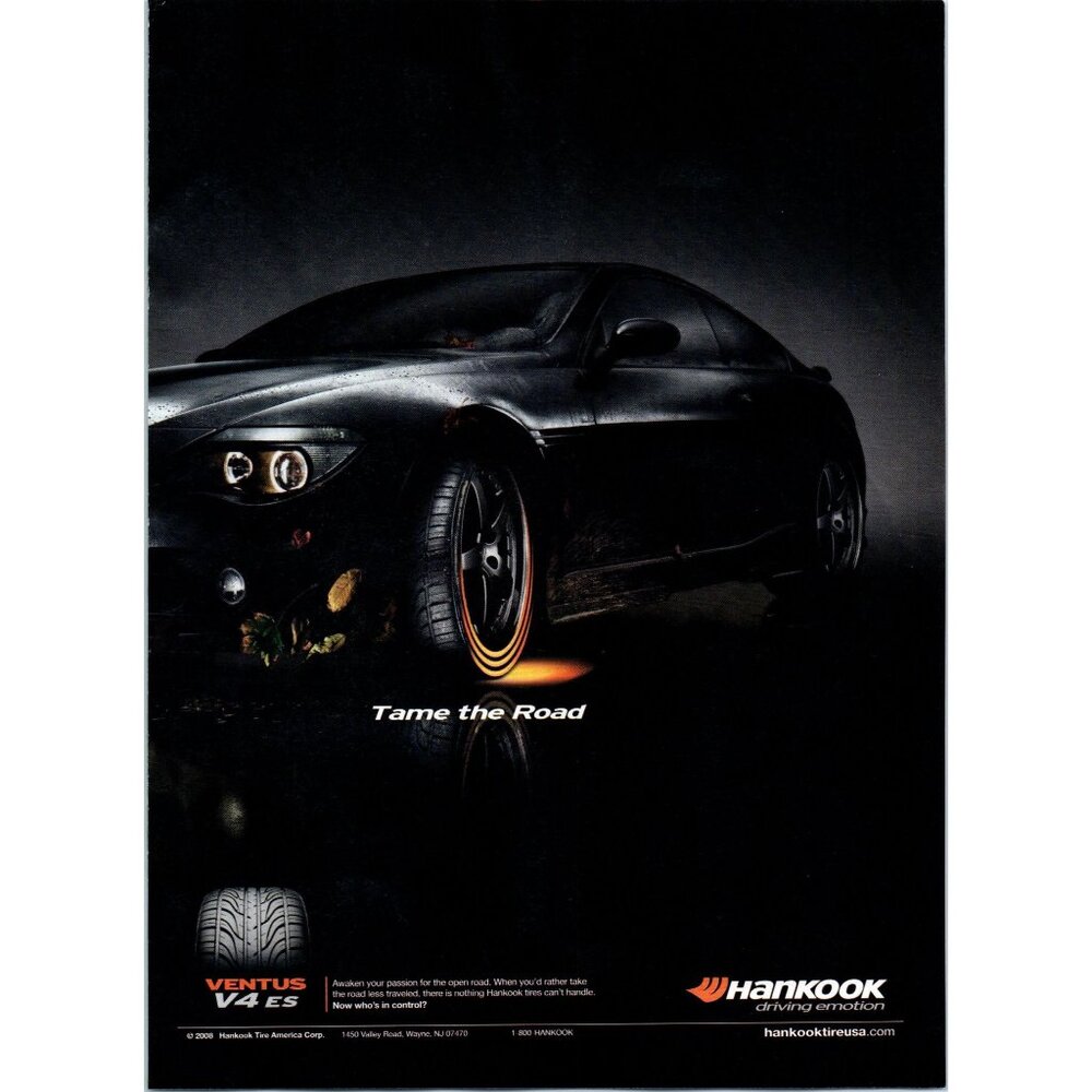 2008 Hankook Tires Ventus V4 Tire BMW M Coupe Vintage Print Ad Man Cave Wall Art
